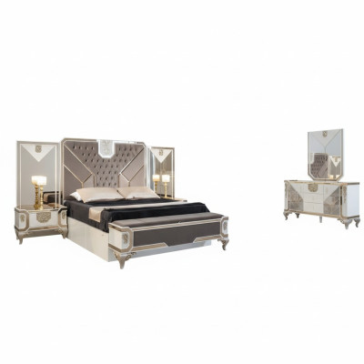 Schlafzimmer Set Bett 2x Nachttische Sitzbank Kleiderschrank Kommode Luxus 6tlg