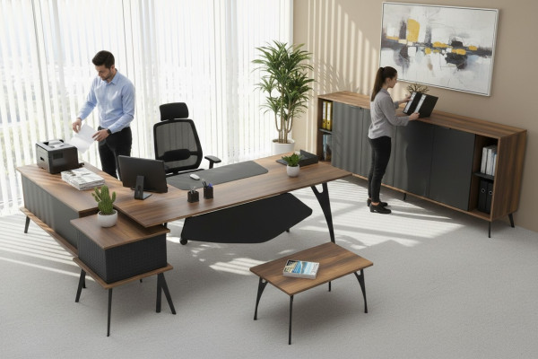 Büroeinrichtung Arbeitszimmer Couchtisch Tisch Sideboard Braun Schwarz