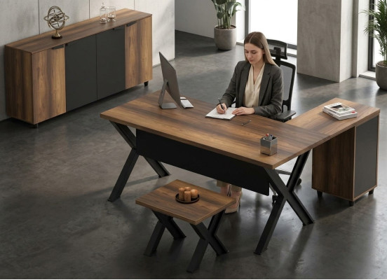 Büroeinrichtung Arbeitszimmer Tisch Sideboard Couchtisch Braun Schwarz