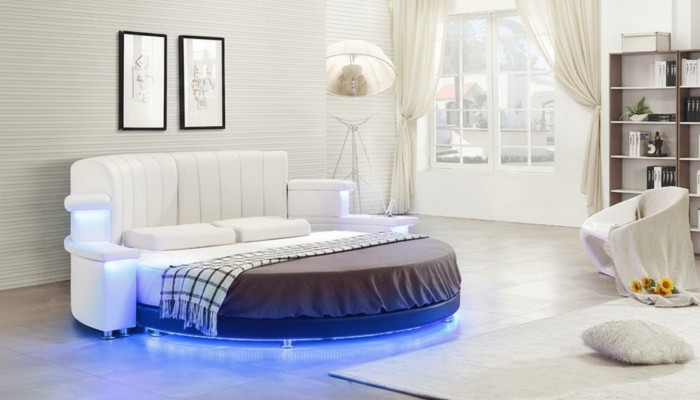 Cama redonda moderna com iluminação LED