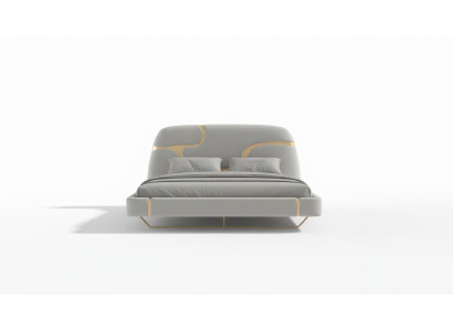 Cama de luxo com detalhes dourados Design moderno Cabeceira macia Quarto