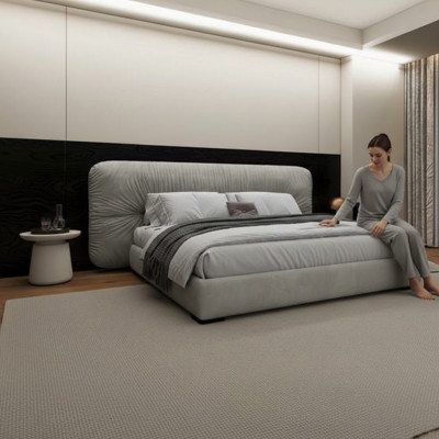 Estrutura de cama cinza luxuosa com cabeceira estofada moderna
