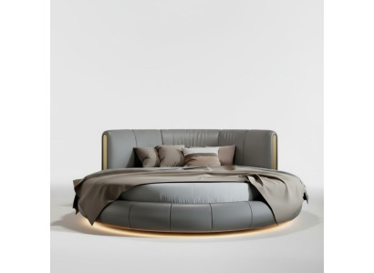 Cama redonda cinza-bege com design moderno e exclusivo para o quarto