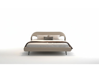 Cama cinza elegante com design minimalista e arredondado