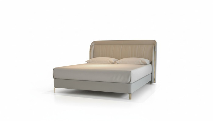 Cama de luxo moderna com cabeceira dourada elegante em cinza