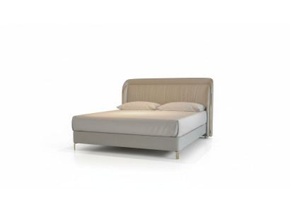 Cama de luxo moderna com cabeceira dourada elegante em cinza