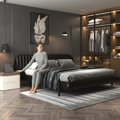 Design moderno de cama preta com sono confortável