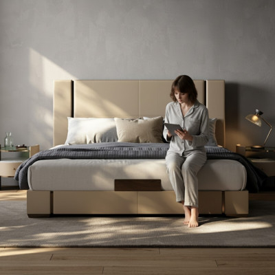 Cama de luxo moderna em bege