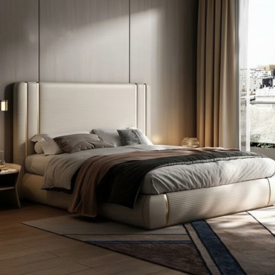 Cama bege com design moderno e luxuoso