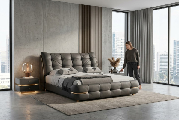 Cama moderna, preta com padrão elegante