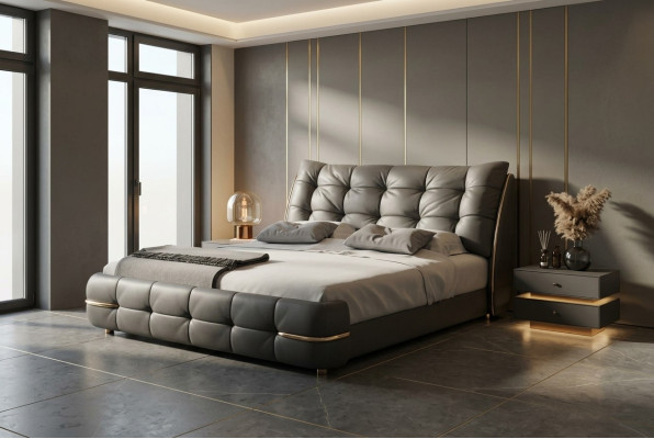 Cama moderna, preta com padrão elegante