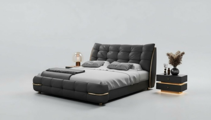 Cama moderna, preta com padrão elegante