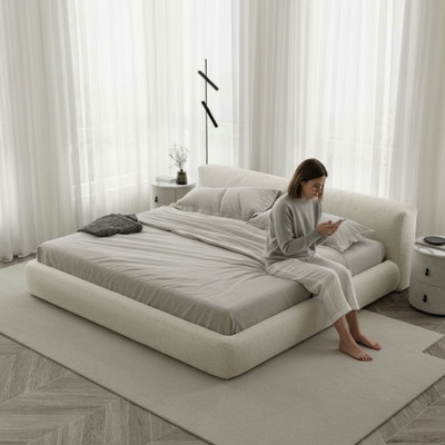 Estrutura de cama cinza elegante com design moderno