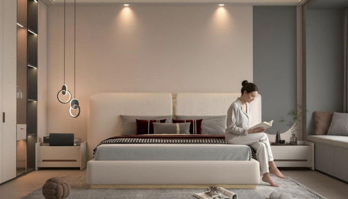 Cama elegante com cabeceira