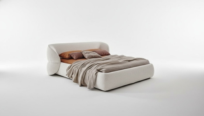 Banco moderno com função de cama em elegante tecido cinza