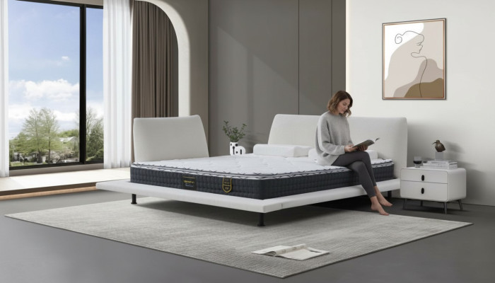 Conjunto de estrutura de cama minimalista branca moderna com cabeceira