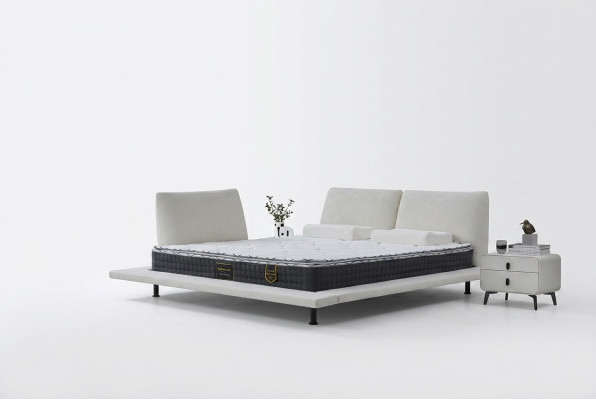 Conjunto de estrutura de cama minimalista branca moderna com cabeceira