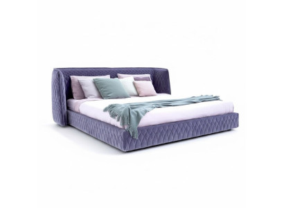 Cama moderna de veludo azul com cabeceira elegante