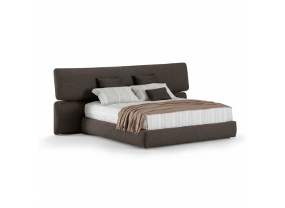 Cama de tecido preta moderna com cabeceira alta