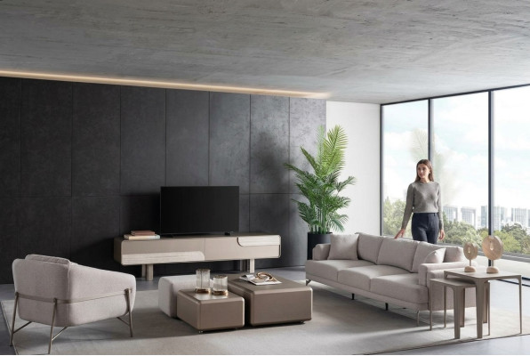 Conjunto de sala de estar moderno e elegante em bege