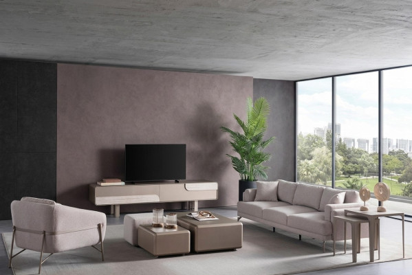Conjunto de sala de estar moderno e elegante em bege
