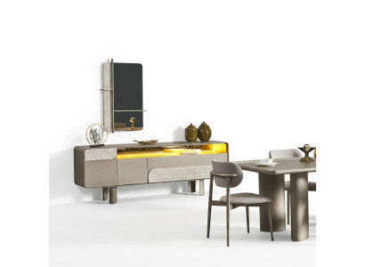 Console elegante de madeira bege com espelho