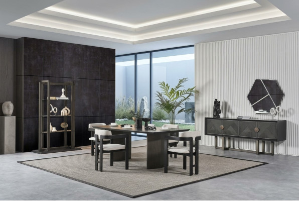 Mesa de jantar elegante de madeira com 4 cadeiras e console