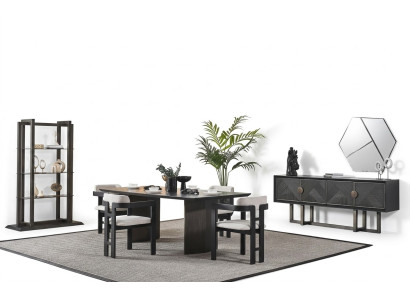 Mesa de jantar elegante de madeira com 4 cadeiras e console