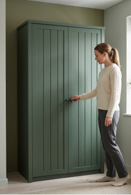 Guarda-roupa de quarto com barra de pendurar, multifuncional, verde
