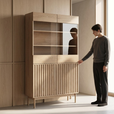 Vitrine de madeira com portas de vidro