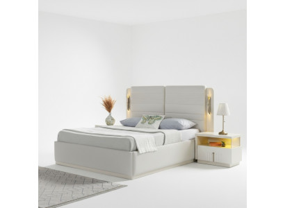Conjunto de cama elegante com estofamento e 3 mesas de cabeceira, conjunto de 3 peças