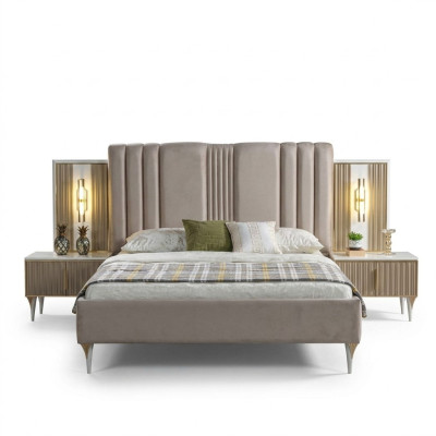 Conjunto de móveis elegante de 3 peças com cama e mesas de cabeceira