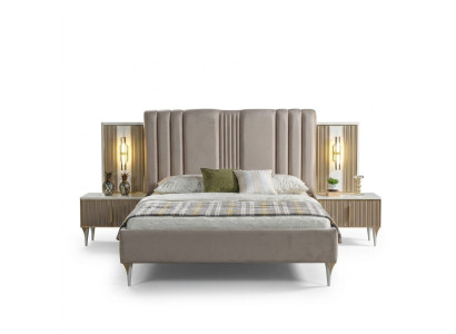 Conjunto de móveis elegante de 3 peças com cama e mesas de cabeceira