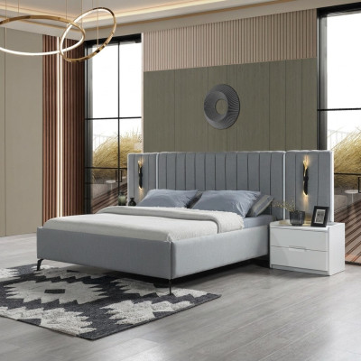 Conjunto de móveis de quarto com cama e 2 mesas de cabeceira modernas