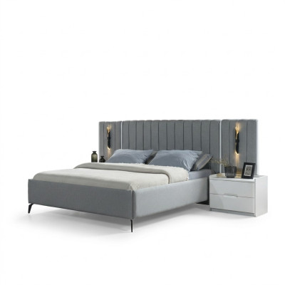 Conjunto de móveis de quarto com cama e 2 mesas de cabeceira modernas
