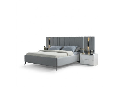 Conjunto de móveis de quarto com cama e 2 mesas de cabeceira modernas