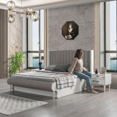 Conjunto de móveis elegante de 3 peças com cama + 2 mesas de cabeceira