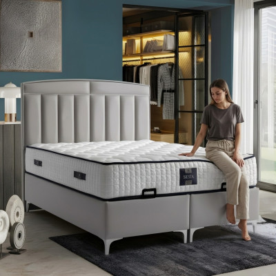 Conjunto de cama cinza moderno com colchão