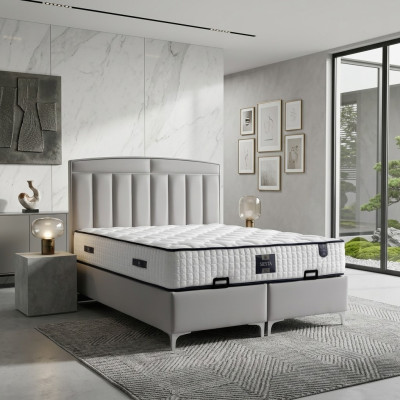 Conjunto de cama cinza moderno com colchão