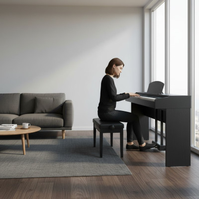 Piano digital elegante com som potente e funções modernas