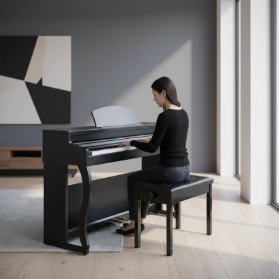 Piano digital brilhante preta para casa