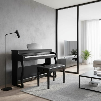 Piano digital brilhante preta para casa