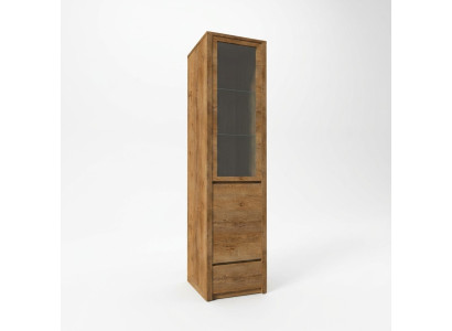 Armário vitrine elegante, cozinha, com prateleiras de vidro e gaveta