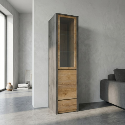 Vitrine com gaveta e prateleiras de vidro
