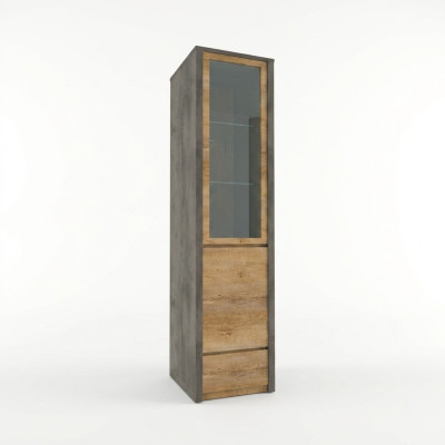 Vitrine com gaveta e prateleiras de vidro