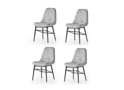 Stühle-Set 4x Stuhl Modern Stoff Komfortabel Grau Weich Bequem