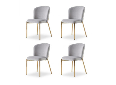 Stühle-Set 4x Stuhl Modern Stoff Komfortabel Grau Weich Bequem