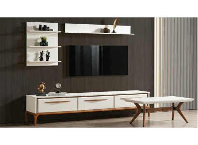 Tisch TV board Wandregal Wandschrank Stil modern weiß rechteckig bequem