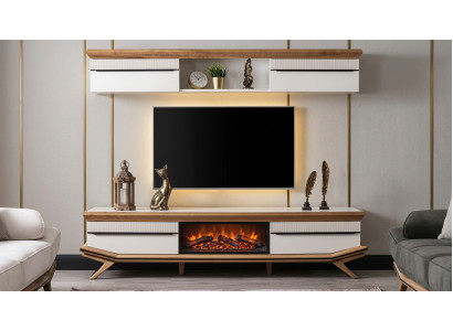 TV Lowboard Wandboard Stil modern weiß Kamin geräumig Wohnzimmer