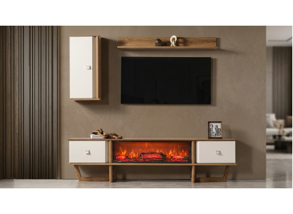 TV Lowboard Wandschrank Wandregal Stil modern braun Kamin